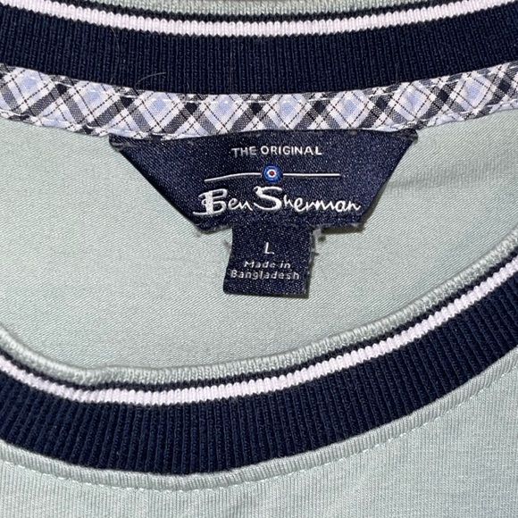 Men's Ben Sherman Light Green T-Shirt with Black Striped Trim - Picture 2 of 5